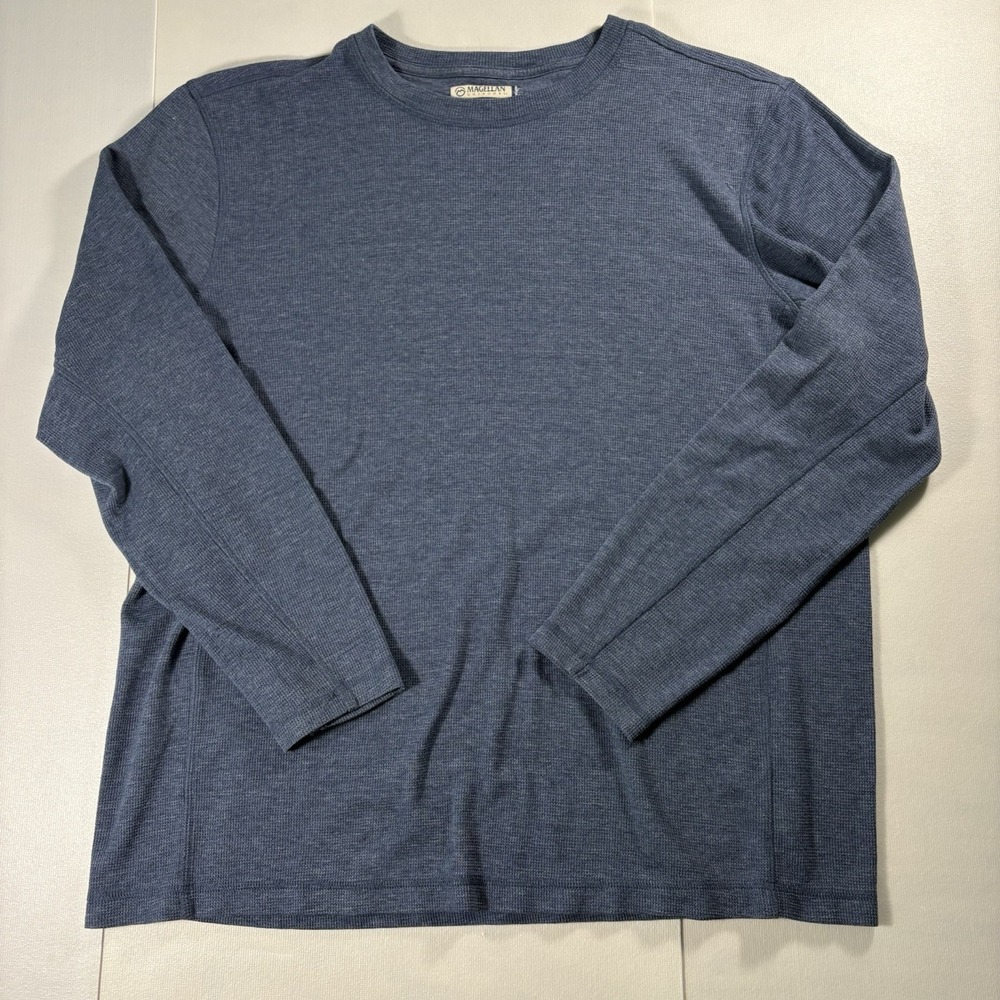 Magellan Outdoors Men 2XL Blue Waffle Knit Thermal Long Sleeve Shirt Classic Fit